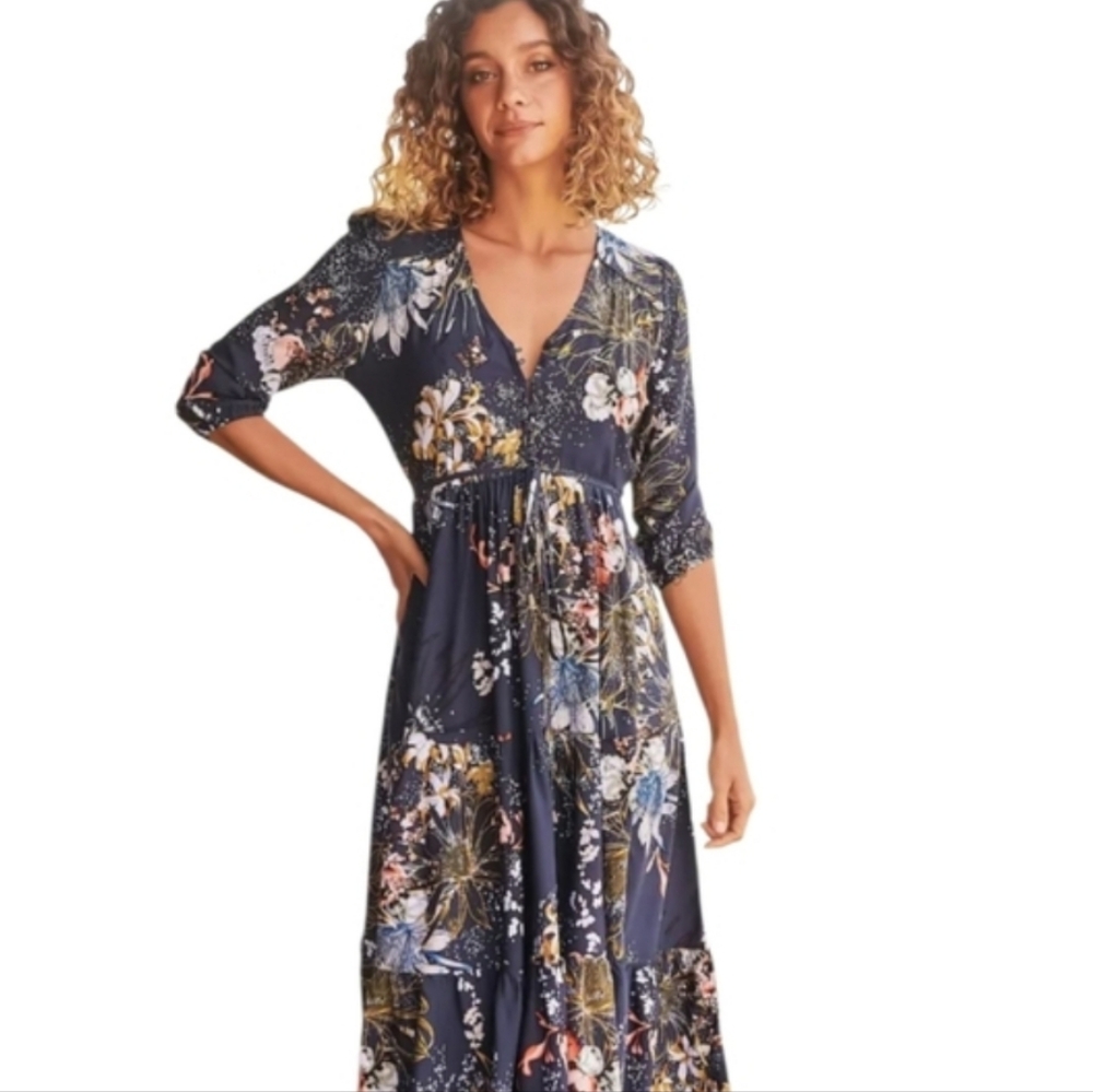 Jaase Boho Flowy Floral Maxi Dress, Sz 16